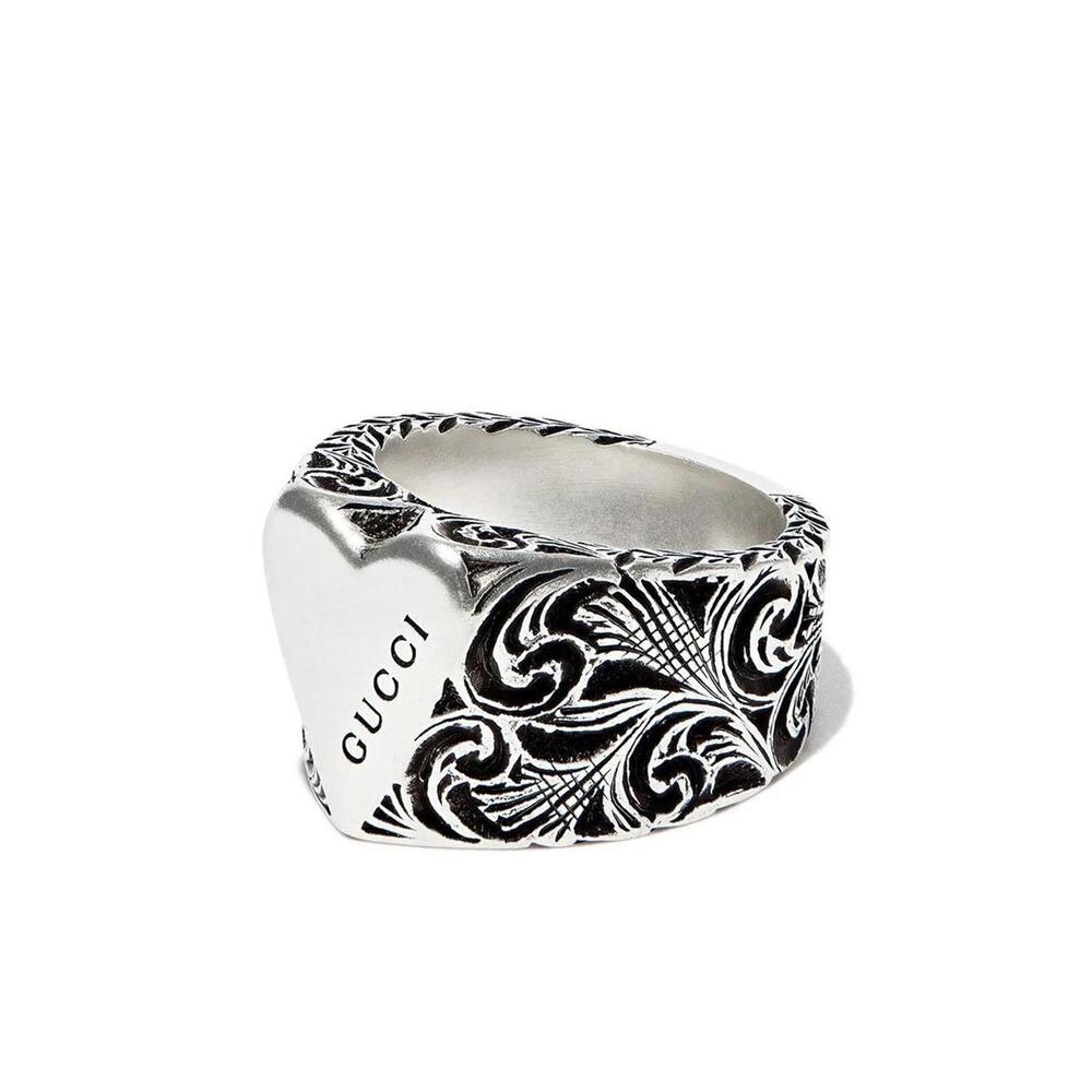 Gucci .925 Silver Engraved Heart Ring
